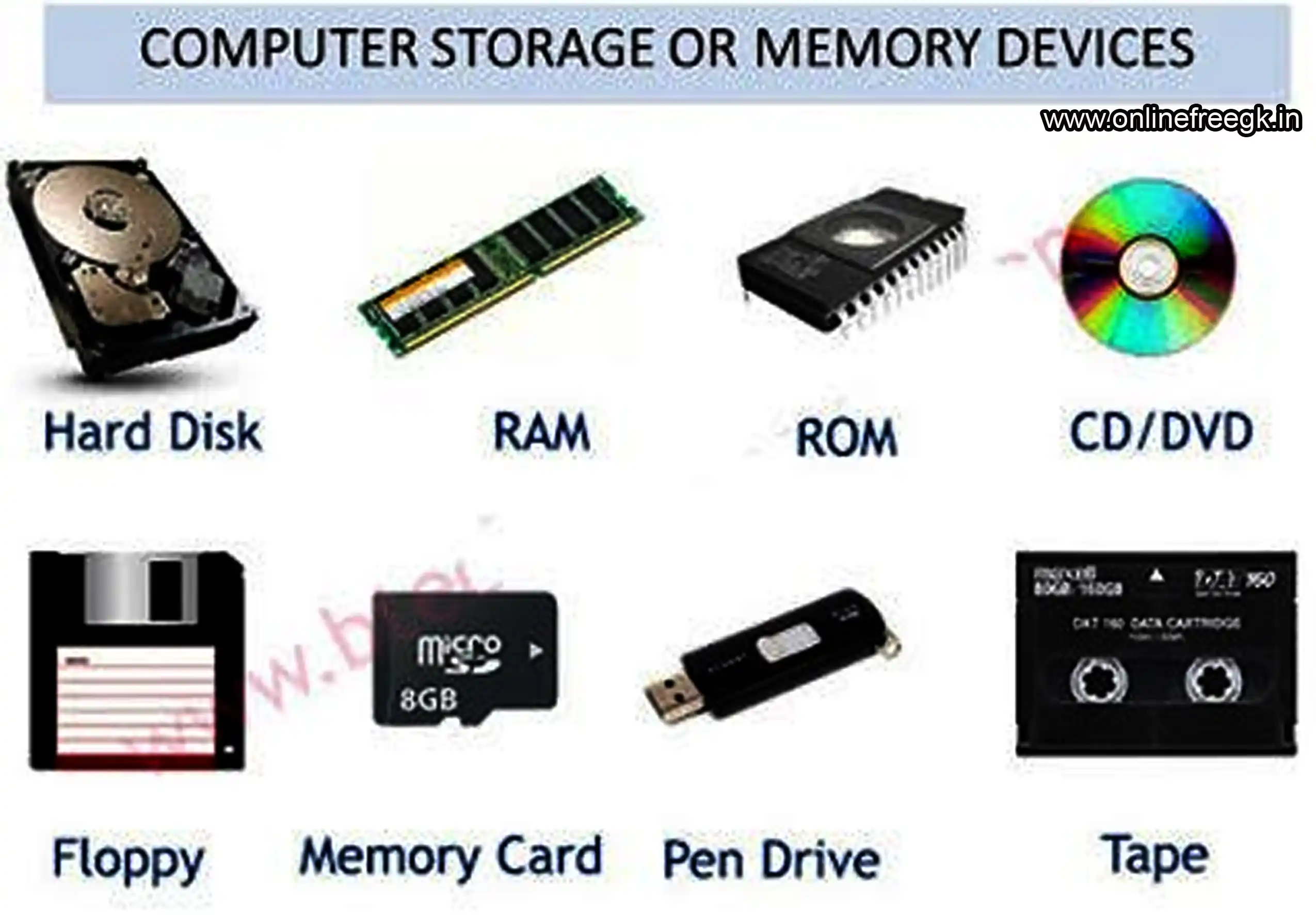 स्टोरेज डिवाइस के मुख्य उदाहरण